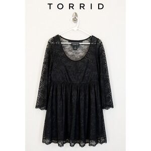 Torrid Black Lace Babydoll Tunic Dress Plus Size 3 Sheer Romantic Goth